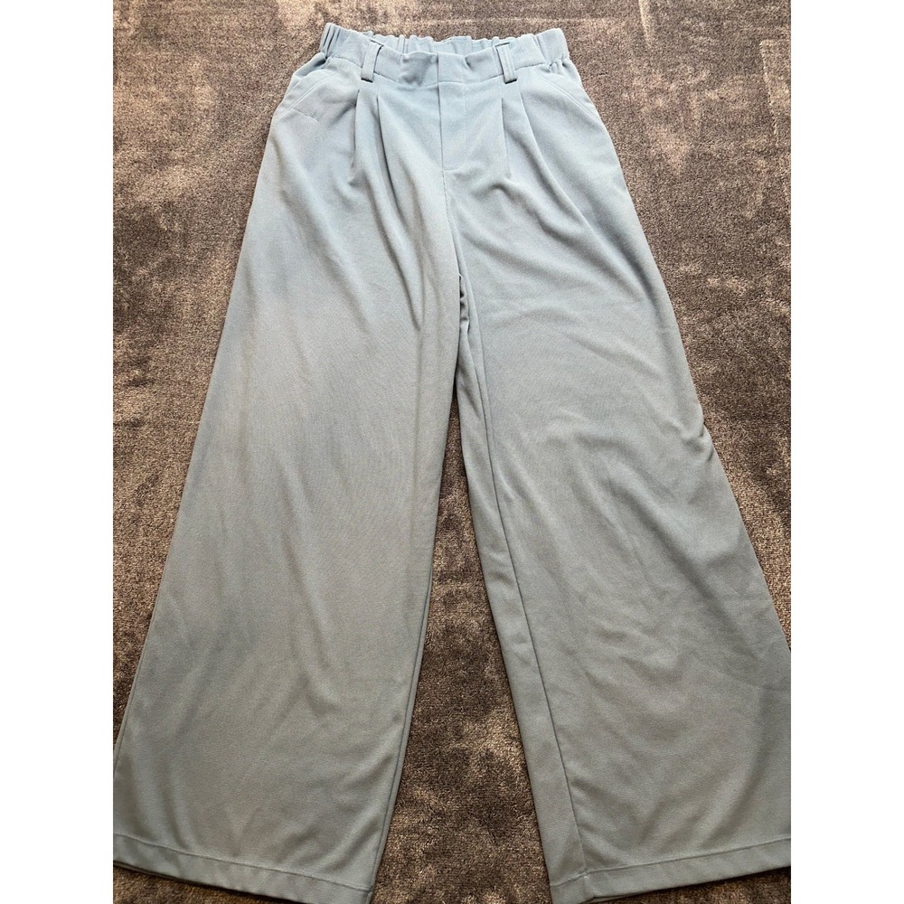 Halara Dusty Blue Wide Leg Pleated Trousers High Waisted Size M Tall - 239
